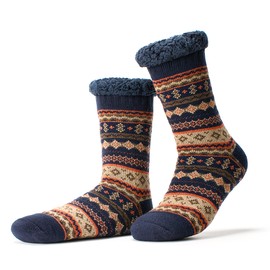 Cozylook Men's Fuzzy Slipper Socks - Non-Slip Grips, Thermal Winter Socks, Plush Sherpa Lined, Gifts & Stocking Stuffers, Taupe, 11-14