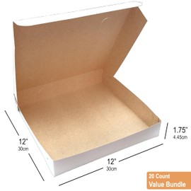 BOARDS+ Thin White Paperboard Pizza Boxes 12 x 12 x 1.75 Inches (20 Pack) Sturdy For Homemade Pizzas and Crafts