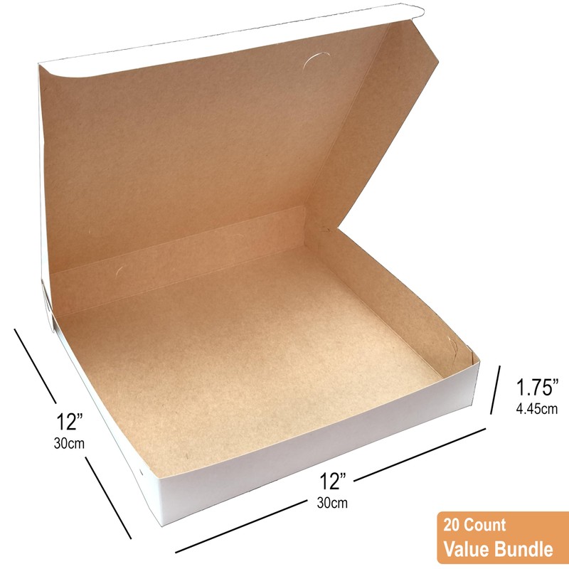 BOARDS+ Thin White Paperboard Pizza Boxes 12 x 12 x