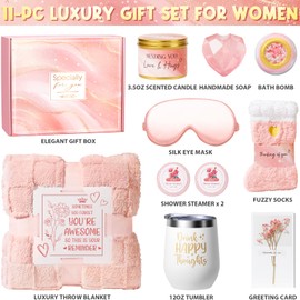Birthday Gifts for Women, Self Care Gifts Get Well Soon Gifts Basket for Women, Rose Relaxing Spa Gifts Care Package w/ Luxury Blanket, Valentines Day Gifts for Her Mom Wife Girlfriend Friend Sister