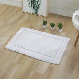 Entrance Mat, Indoor, Indoor, Stylish, Feng Shui, Natural Material, 100% Cotton, Fluffy, Abrasion Resistant, Water Absorption, Quick Drying, Washable, Non-slip, Washable (White, 19.7 x 31.5 inches (50 x 80 cm)