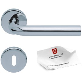 Beschläge Hamburg Door Handles: Door Fitting scoop SBL 1100 – Door Handles with Deadlock Rosettes for Room Doors – Handle Set / Door Handle for Interior Doors, Round, Polished Stainless Steel
