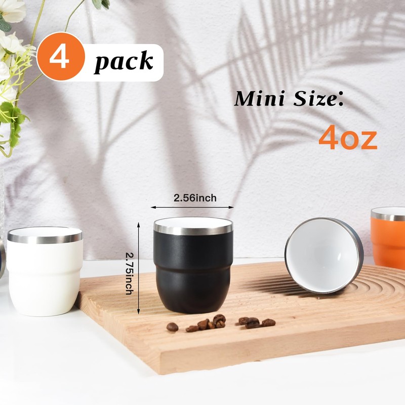 CHLJAR 4 oz Espresso Cup, Ceramic-Lined 18/8 Stainless Steel Coffee