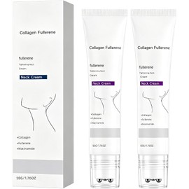 Collagen Fullerene Neck Cream with Five Massage Rollers, Tightening Lifting Firming Cream for Crepey Skin, Anti-Wrinkle Moisturizing Neck Care to Reduce Wrinkles & Double Chin, Lightweight Skin Care for All Skin Types (Double portion)