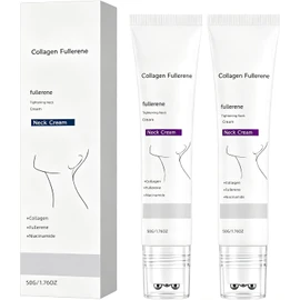 Collagen Fullerene Neck Cream with Five Massage Rollers, Tightening Lifting Firming Cream for Crepey Skin, Anti-Wrinkle Moisturizing Neck Care to Reduce Wrinkles & Double Chin, Lightweight Skin Care for All Skin Types (Double portion)