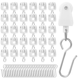 30 Pcs Curtain Track Roller Hooks, 30 Pcs Hooks and 30 Pcs Rollers Gliders, Plastic Curtain Glider Rollers for Straight Curved Track with Hooks, Pulley Carrier Hooks for Bedroom Bathroom Ceiling