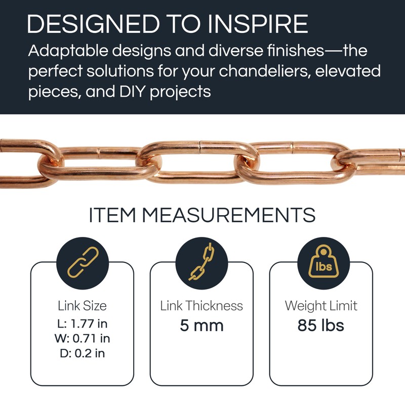 RCH Hardware CH-S59-496-PB-10 Steel Fixture Chain, Polished Brass (10FT)