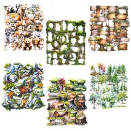 150 Forest Animals PET Stickers, 6 Themes with Pine Forest Animals Wooden Pieces Moss Nature Scene Stickers for Rubbish Logs and Clipboard Items