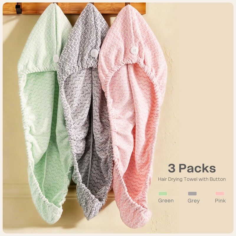 Vie Triomphe Hair Towel Wrap Set of 3, Quick Dry,