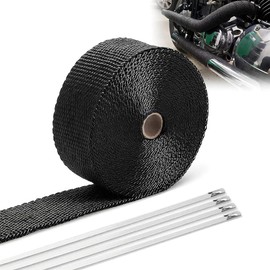 BARTOO 2" x 50' Black Exhaust Heat Wrap Roll for Motorcycle Cars Heat Shield Tape, Heat Shield with Stainless Steel Tie