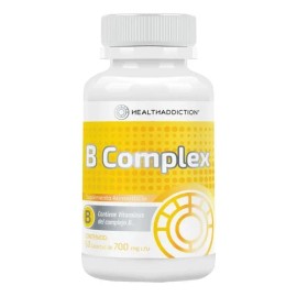 HEALTHADDICTION - Complejo B Vegano B Complex, Vitaminas B1, B2, B3, B5, B6, B7, B9, B12-60 Tabletas de 700mg para Energía y Apoyo Nervioso           