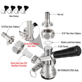 Ferroday Keg Coupler, Stainless Steel Probe D System Sankey Keg Coupler for 5/16'' Beer Line CO2 tubing hose, Beer Keg Tap Kegerator Parts Coupler with Hose Clamp for Home & Commercial brewing