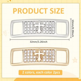 WEBEEDY 4 Stück 2 Paar Schuhbandanhänger Mit Kreuz Und Funkelnden Diamanten Schuhband Schnalle Im Hip Hop Stil Stilvolle Schuhdekoration Aus Messing Für Sneaker Boots (Silber,Gold)