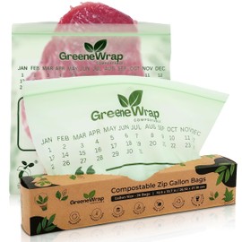 GreeneWrap Compostable Gallon Size Zip Bags 25 Count Extra Thick 2 mil Resealable, Leak-Proof, Freezer Safe Disposable Food Storage Bags, BPI and OK Compost Home Certified, ASTM D6400