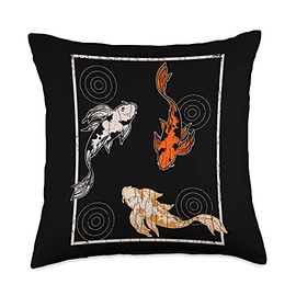 Three Japanese Koi Carp Fish Fun Cool Fishing Lover Graphic Throw Pillow