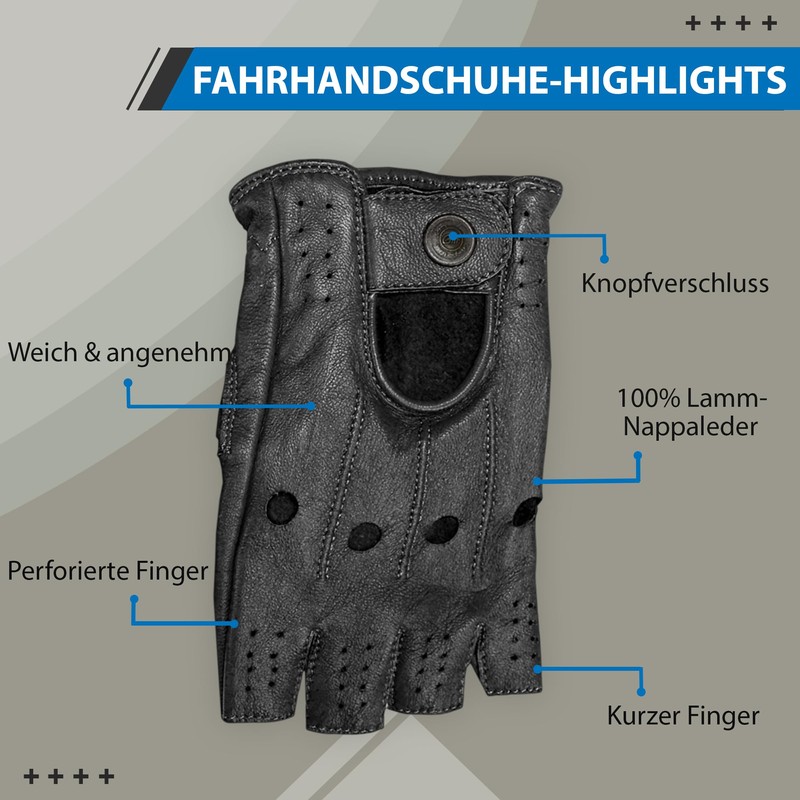 German Wear Driving Half Finger Fingerless Driving Gloves Leather Gloves