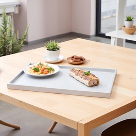 QAVOL 25 * 15 inches High-End Light Luxury Leather Rectangle Oversized Service Tray for Ottoman Tray, Coffee, Food, Family Dinner, Picnic, Party Essentials (Beige, 25 * 15 inch)