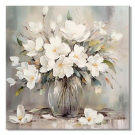 ArtNFT Flower Pictures Canvas Wall Art Home Decor, Painting Art Prints Floral Wall Art For Living Room, Bathroom Decor Farmhouse Wall Decoration, Kitchen Bedroom Decor (White Blossoms04, 20x20in)