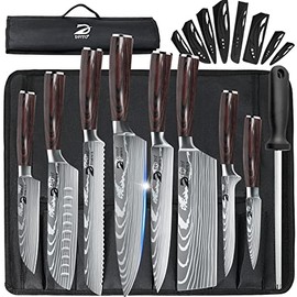 Dfito - Juego de cuchillos de chef con bolsa enrollable, juego de 9 piezas de cuchillos profesionales de acero inoxidable de alto carbono, juego de