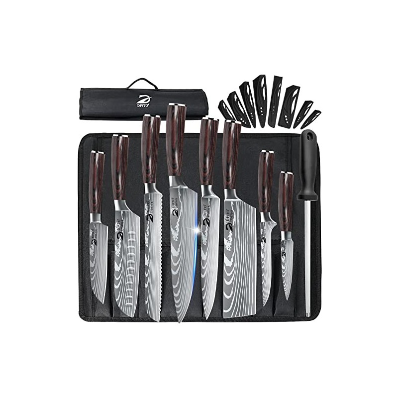 Dfito - Juego de cuchillos de chef con bolsa enrollable,