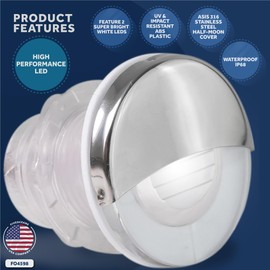 Five Oceans Marine Livewell Lights, LED Boat Courtesy Light, Round Accent Light for Boat Interior, Exterior, Deck, Cockpit, IP68 Waterproof, White LED, 12V, for Pontoon, Fishing Boat, RVs - FO4598