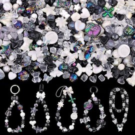 170-230PCS Black Assorted Acrylic Beads for Bracelet Making, Flower Bow Butterfly Candy Star Heart GummyBear Aesthetic Bracelet Charms,Cute Beads for Jewelry Making DIY Necklace Keychain Phone Charms
