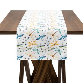 BILLU Camino de Mesa para Comedor, Tela Repelente al Agua, Protección al Reverso y Estampado Brillante, Medida 45cm x 260cm (Libélulas)
