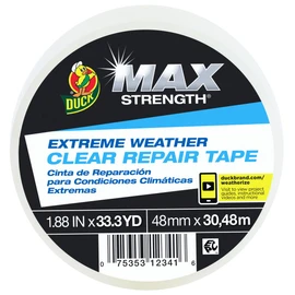 Duck Brand All Weather Indoor/Outdoor Repair Tape, Weatherproofing, Clear & UV Resistant, 1.88-Inch x 33.3-Yards, Single Roll, 281230
