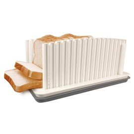 Bread Slicer for Homemade Bread, Bread Slicing Guide with Adjustable Width and Crumb Tray, Foldable Bread Cutter for Homemade Bread, Bagels, Cakes, Sandwich