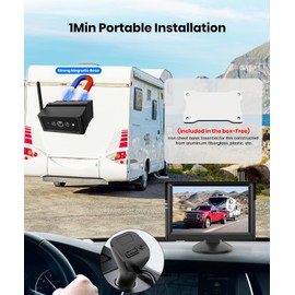 AUTO VOX Wireless Backup Camera Magnetic: 5" Portable No Wiring 1 Min Install Trailer Hitch Camera, 2-Channel HD 1080P Car Monitor & IR Night Vision Back Up Camera Systems for Truck, RV, Camper