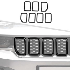 Jimen for 2021+ Grand Cherokee Grill Inserts, 7PCS Front Grille Inserts Grill Cover Exterior Trim Kits Compatible with Jeep Grand Cherokee 2021-2024 (Black)