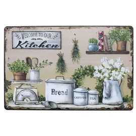SUMIK Welcome To Our Kitchen, Metal Tin Sign, Vintage Art Plaque Home Wall Decor