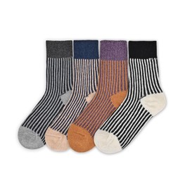 FIYIGO Retro Style Colorful Striped Socks, Cute Thermal Soft Cozy Ribbed Tube Socks for Womens Size5-10.5