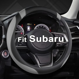 West Llama Customized Auto Car Steering Wheel Cover for Subaru Forester,Outback,Crosstrek,Impreza,Legacy,14.5-15 inch (Black+Gray-Standard Size)