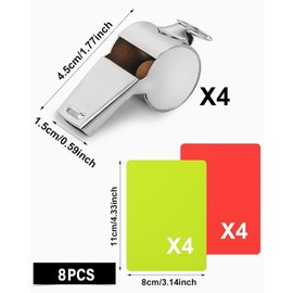 AORHOFJ Referee Card Set, Football Referee Cards with Whistle, 4 Stainless Steel Sports Whistles Referee with Lanyard 8 Yellow Red Card Football for Referees, Coaches, Football