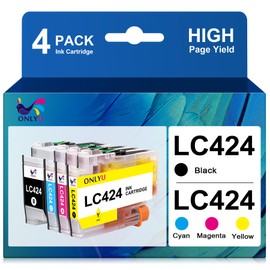 ONLYU LC424 LC 424 LC-424 Cartridges Multipack Compatible with Brother LC424 Printer Cartridges for Brother DCP-J1200W DCP-J1200WE (1 Black, 1 Cyan, 1 Magenta, 1 Yellow, 4 Pack)