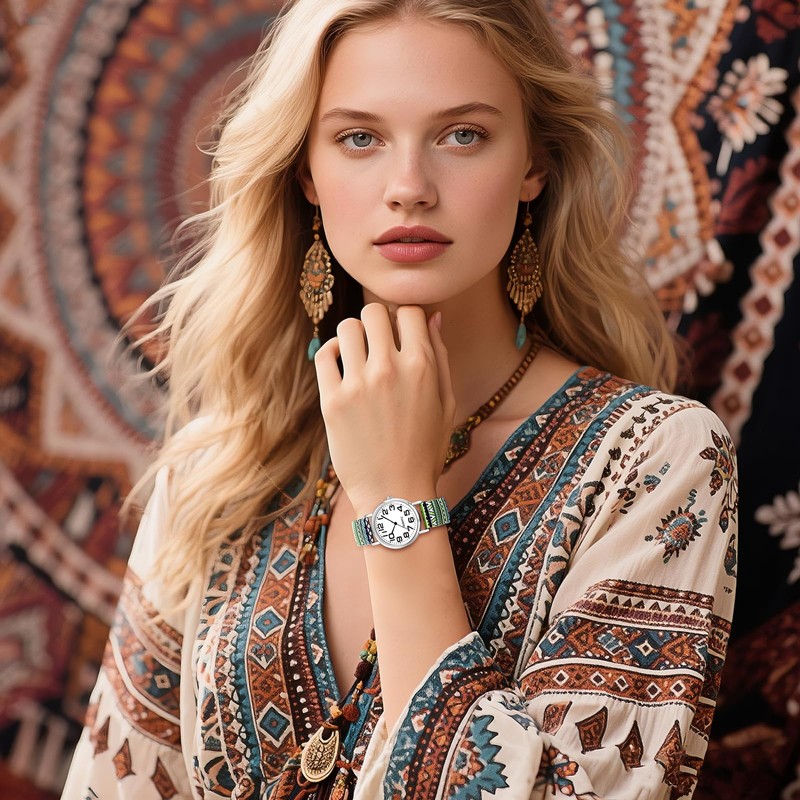 Lancardo Women Stretch Band Watch: Bohemia Colorful Elastic Strap Analog