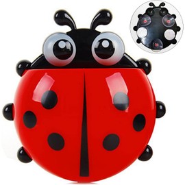 1Pc Random Color Kids Toothbrush Holders, Cute Seven-Star Ladybug Toothbrush with Suction Cup No Drill Insect Shape Toothbrush Holder for Kids Bathroom Powerful Suckers Random Color