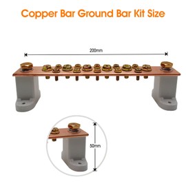 Copper Grounding Bar Kit, 7.8" Copper Bus Bar Ground Bus Bar with 16 Terminal Positions and UL Material BusBar Insulator T Posts