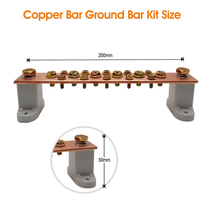 Copper Grounding Bar Kit, 7.8" Copper Bus Bar Ground Bus