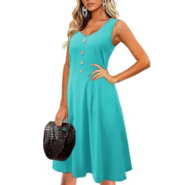 II ININ Women's 2025 Sundresses V Neck Summer Beach Dress Sleeveless Button Down Midi Cotton Tank Dress with Pockets