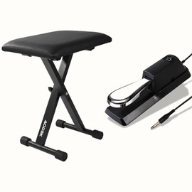 Aodsk Sustain Pedal for Keyboard Digital Piano Foot Pedal Universal+AODSK Keyboard Bench X-Style Cushion Padded,Piano Bench Adjustable Collapsible Stool Chair Seat