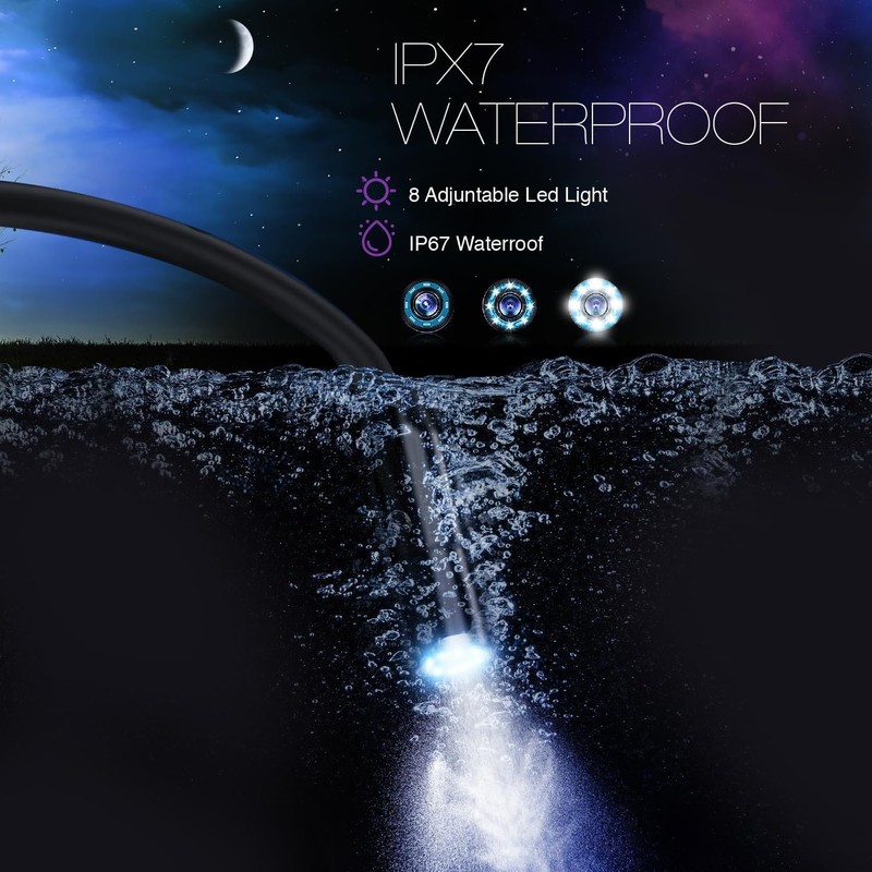 Endoscope Camera with Light, 8mm IP67 Waterproof Borescope Inspection Camera,