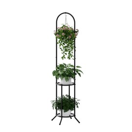 PULIJIAJU 2-tier Hanging Plant Stand Indoor and Outdoor, Space-Saving Iron Plant Shelf, 3 Potted Flower Pot Stand ,Planter Holder for Bedroom Balcony Living Room Patio Garden( n-style)