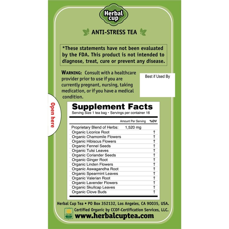 Herbal Cup Ayurveda Tea, Organic Anti-Stress, No Caffeine Herbal Supplement
