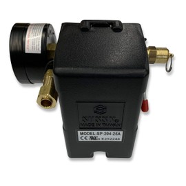 25 AMP Air Compressor Pressure Switch 4 Port 145-175 PSI w/Back Mount 0-200 PSI Gauge 200 PSI pop off valve