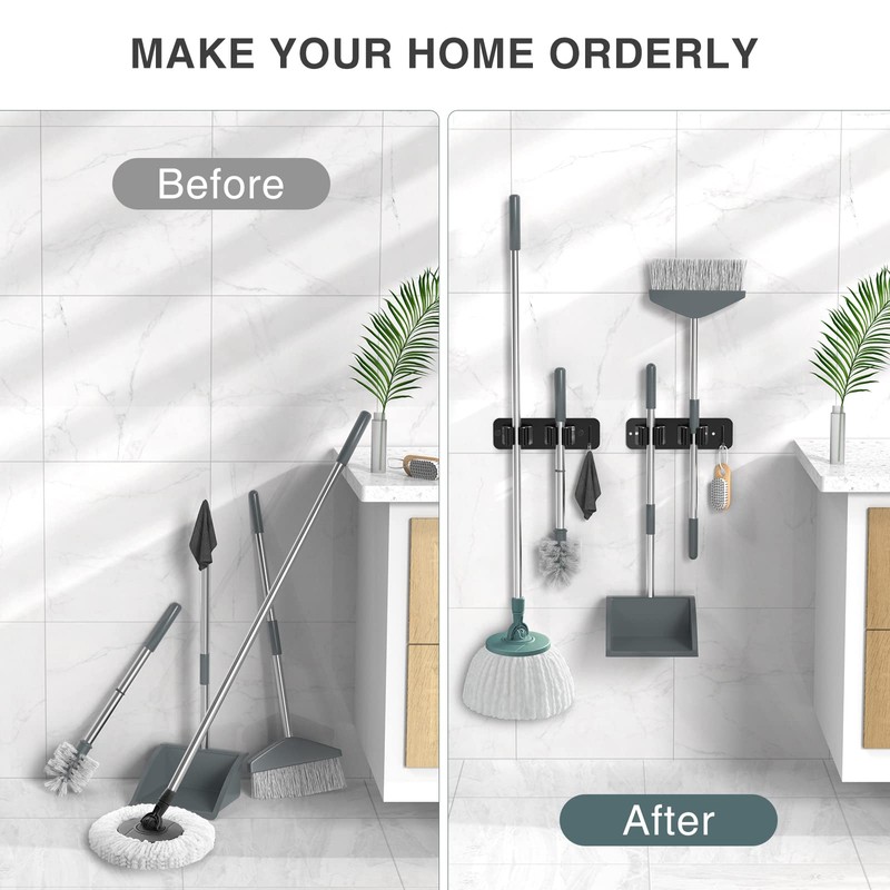 Wall Mount Mop and Broom Holder, HOMEASY Heavy Duty Stainless
