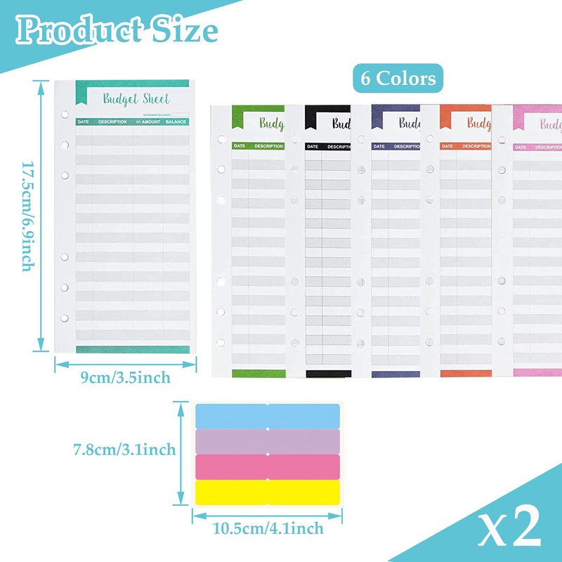 24Pcs Budget Sheets, Expense Tracker Sheets for A6 Budget Binder