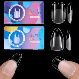 600Pcs Medium Almond & Round Square Soft Gel Nail Tips Set 2 Shape Clear Acrylic False Nails for Manicure Extension Art Home DIY Salon, Professional 15 Sizes,Full Cover Fake Nail Tips BlueZOO