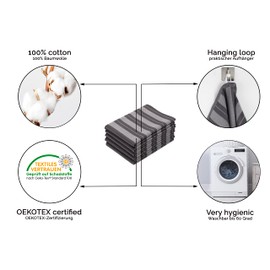 ZOLLNER Tea Towel Set 5 Pieces 100% Cotton 50 x 70 cm Graphite Striped